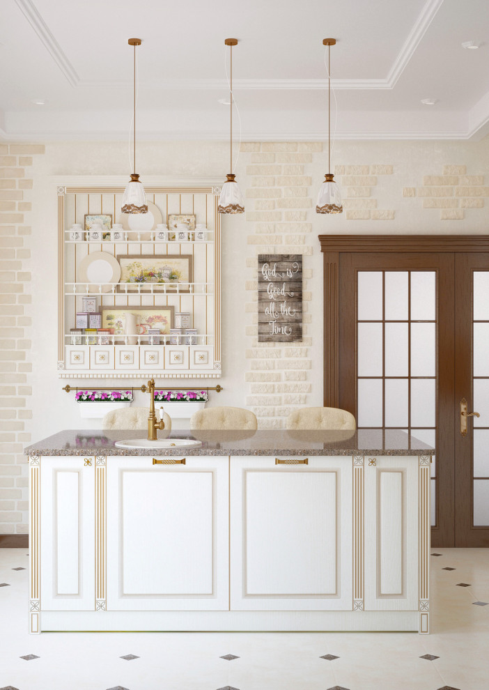 Светлая классическая кухня с элементами кантри стиля