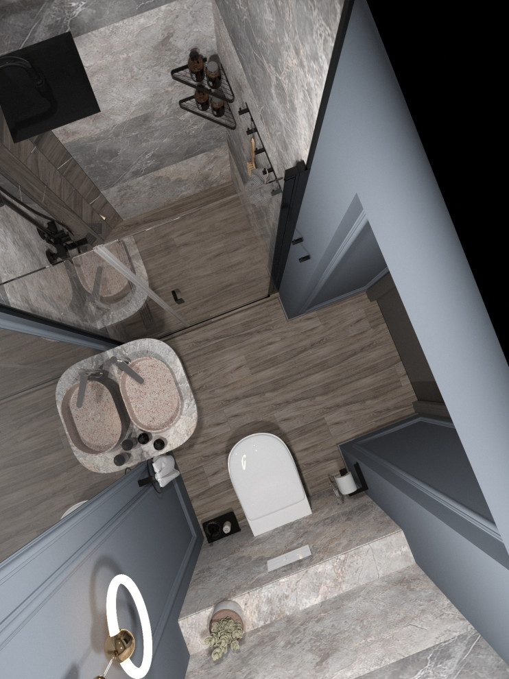 Просторная квартира в синими стенами