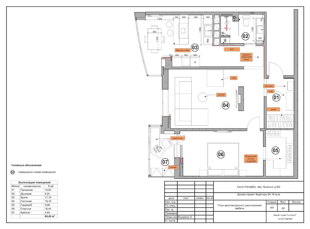 Обложка проекта: 2- ная квартира. СПБ, Приморский р-н, /84 кв.м/