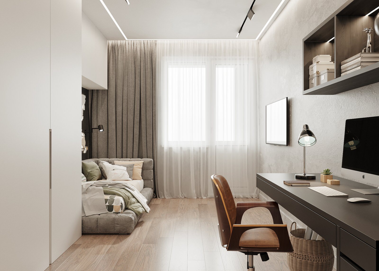 Трехкомнатная квартира для семьи из 4 человек с монохромным интерьером