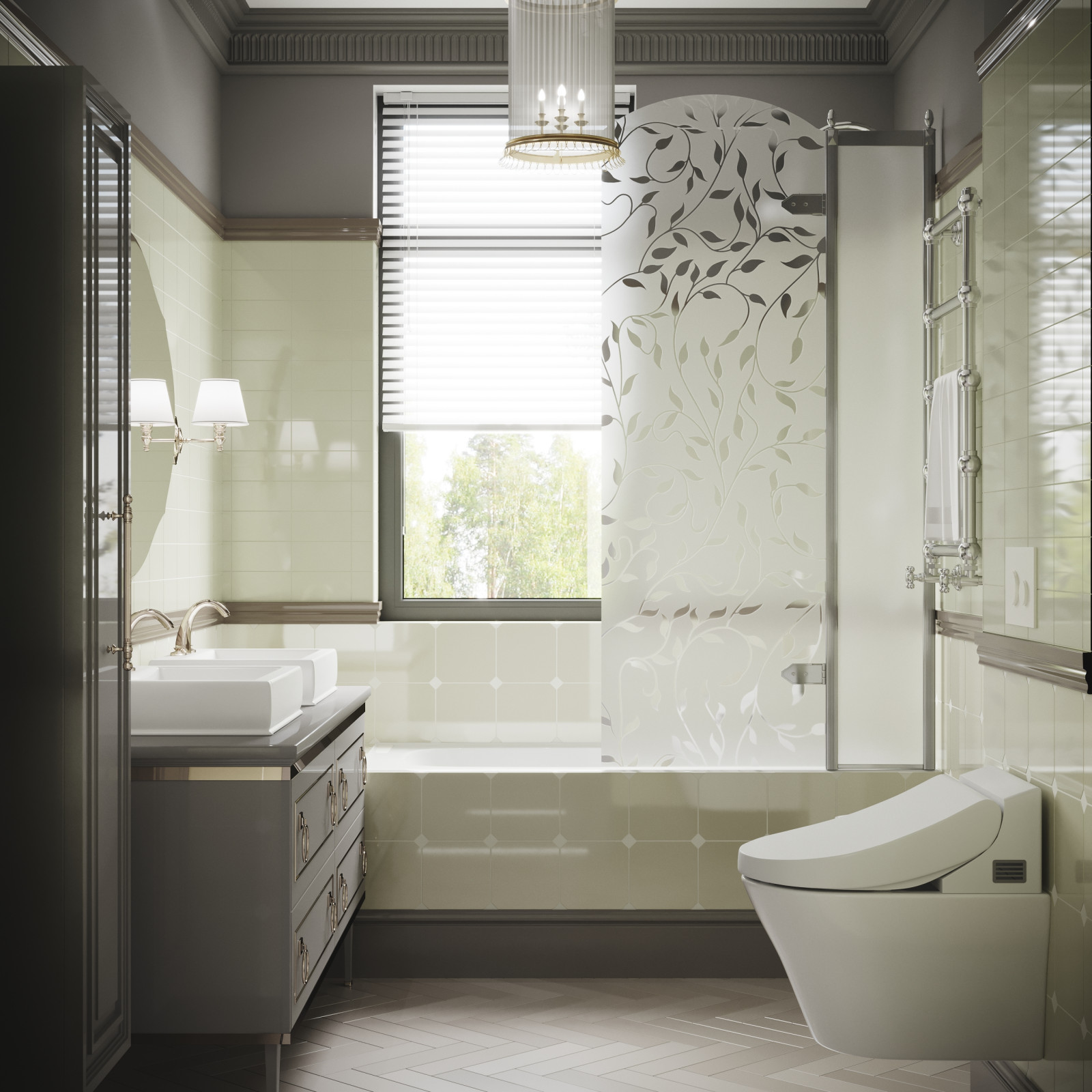 Ванная комната в классическом стиле  в загородном доме