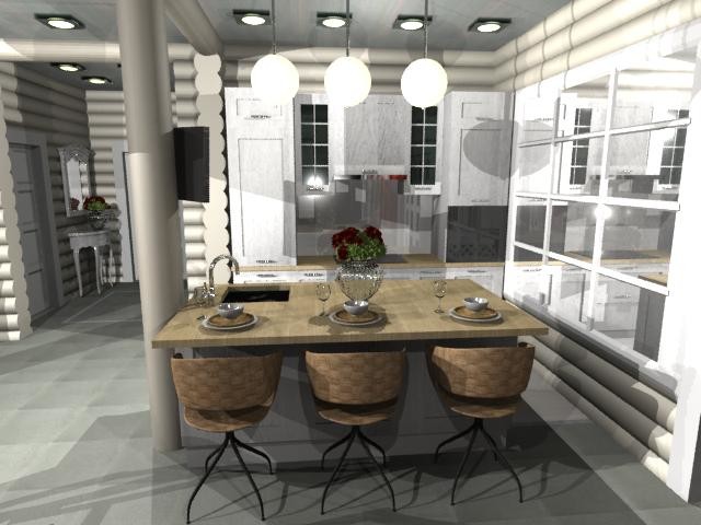 кухня-столовая в доме из бруса