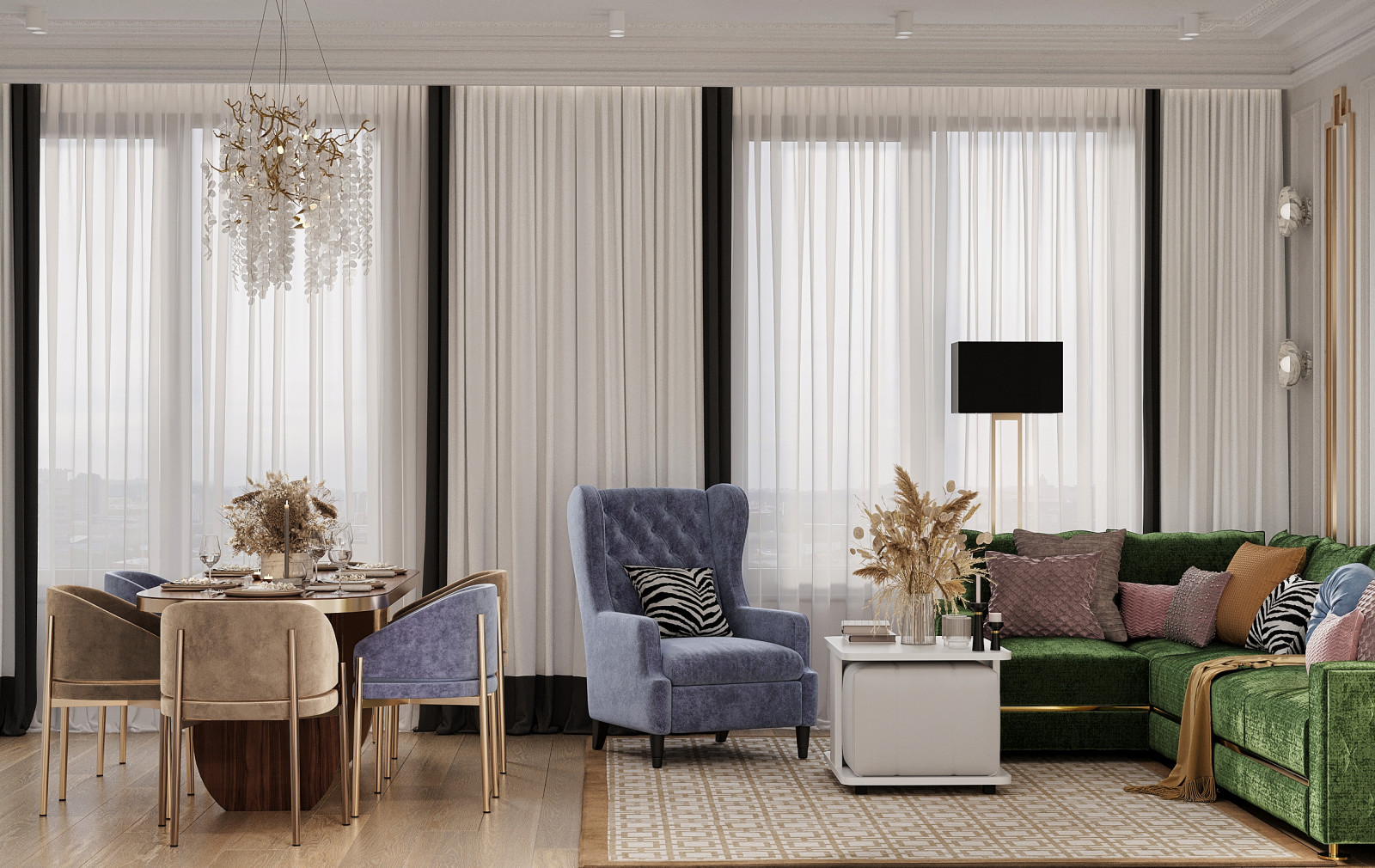 Обложка проекта: Стильный интерьер с элементами ар-деко в ЖК Петровский квартал на воде - 99 м2