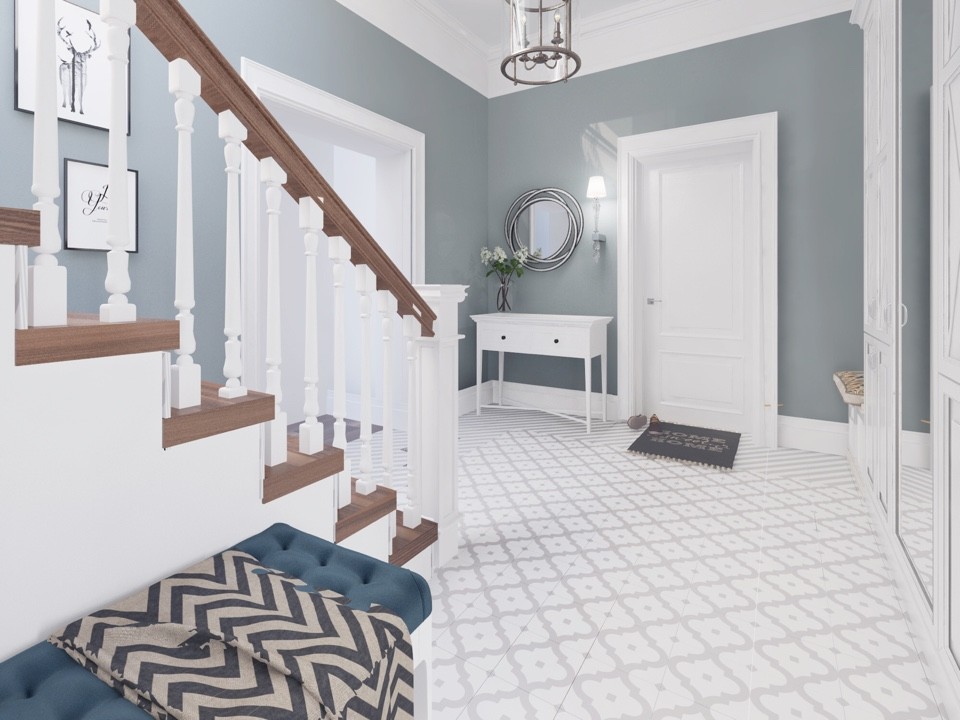 Дизайн гостиной и ванной комнаты в коттедже (Тополиная роща)