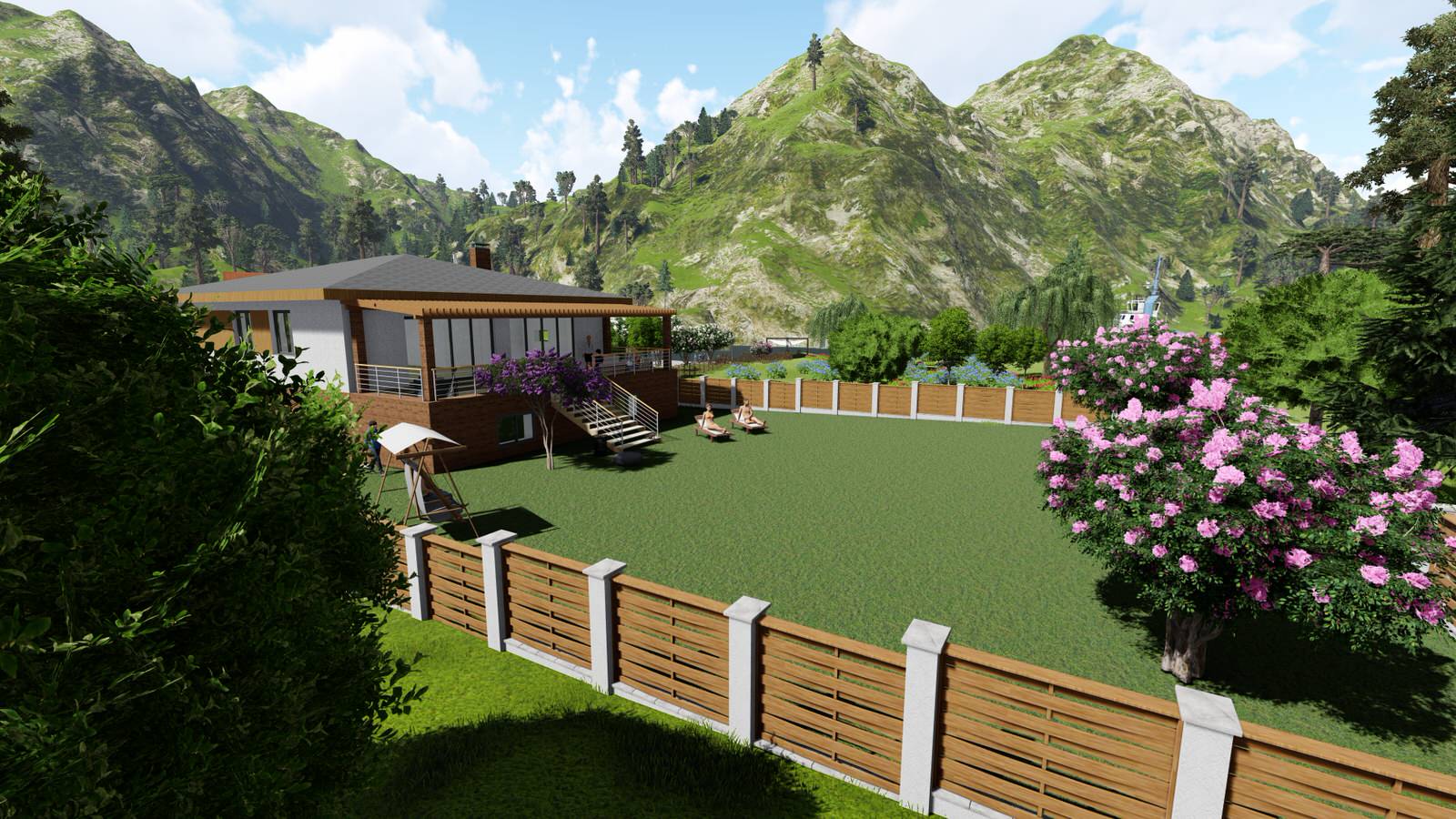 Дом на уклонном участке с цокольным этажом, и открытой терассой