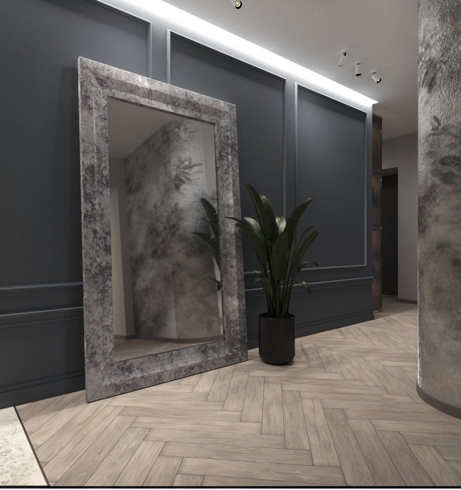 Просторная квартира в синими стенами