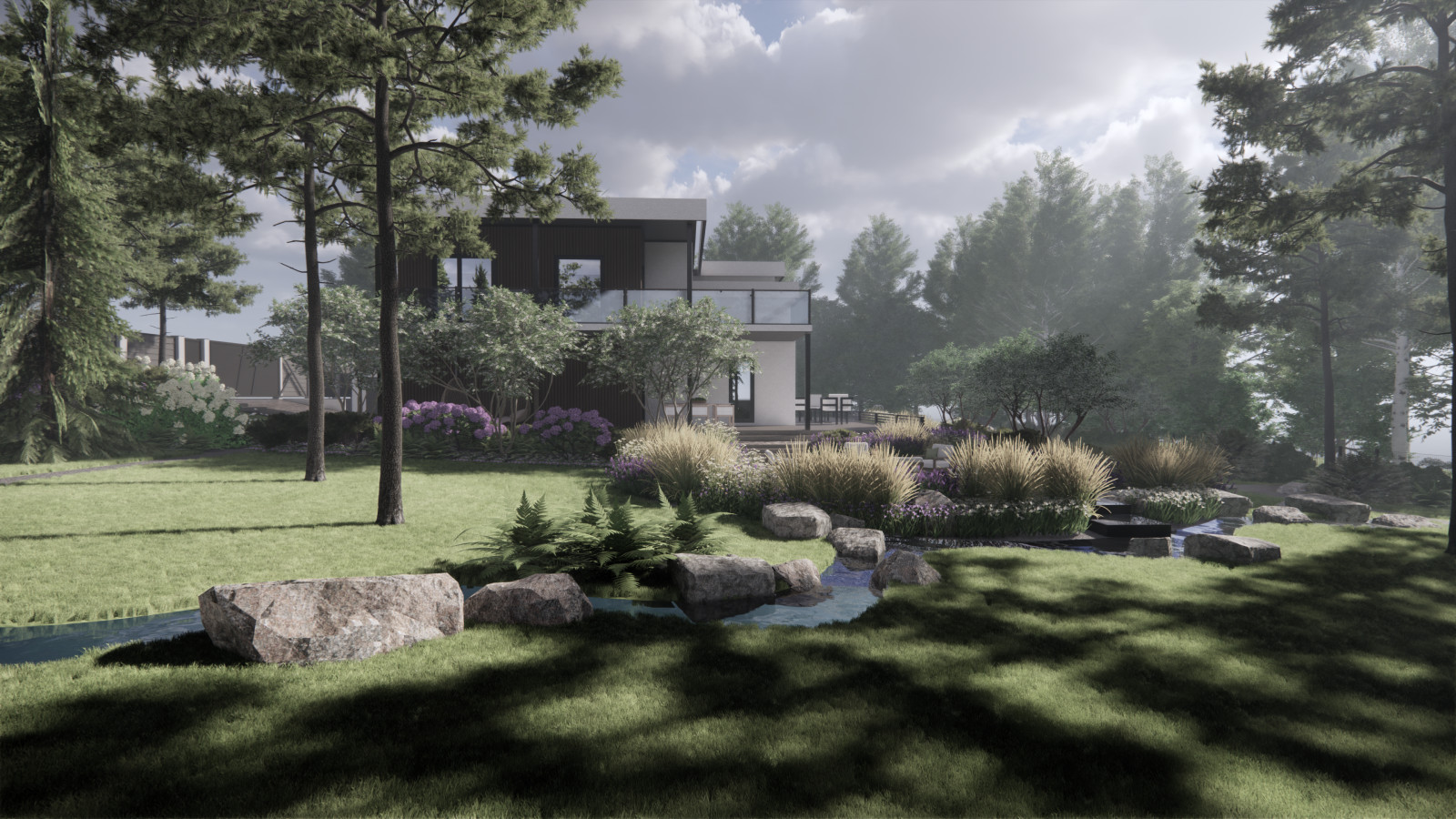 Вид на дом и ручей