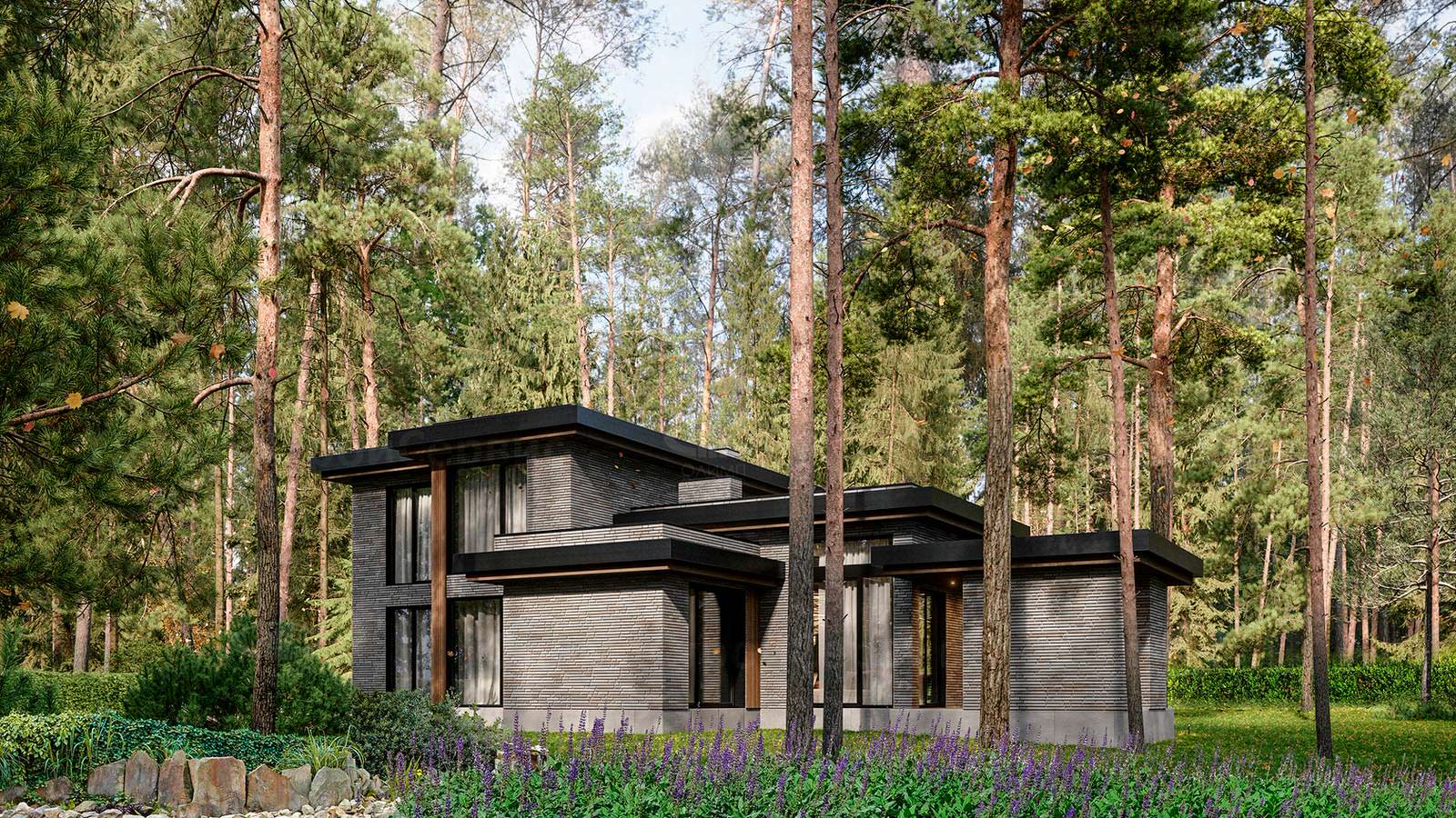 Двухэтажный дом в стиле Хай-Тек «Честер» с барбекю на террасе