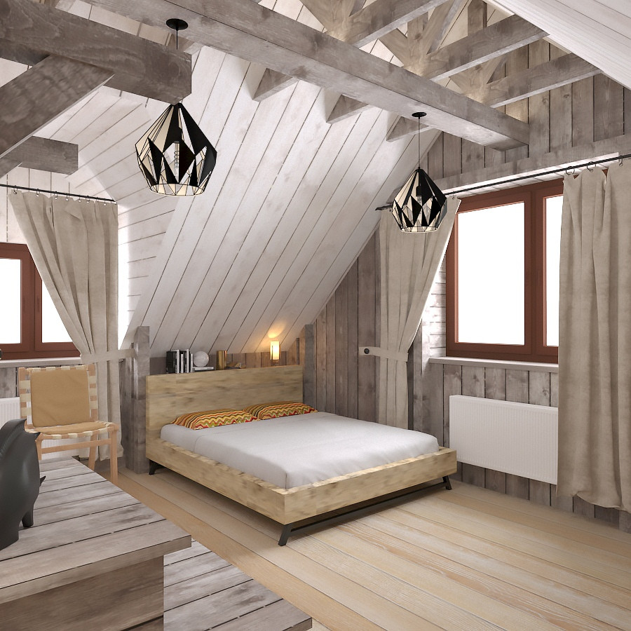 Зоны отдыха. Мансардный этаж бани-зона отдыха и развлечений в стиле Шале.