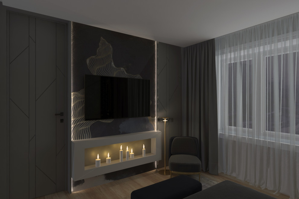 Дизайн мастер спальни двухуровневой квартиры в Москве