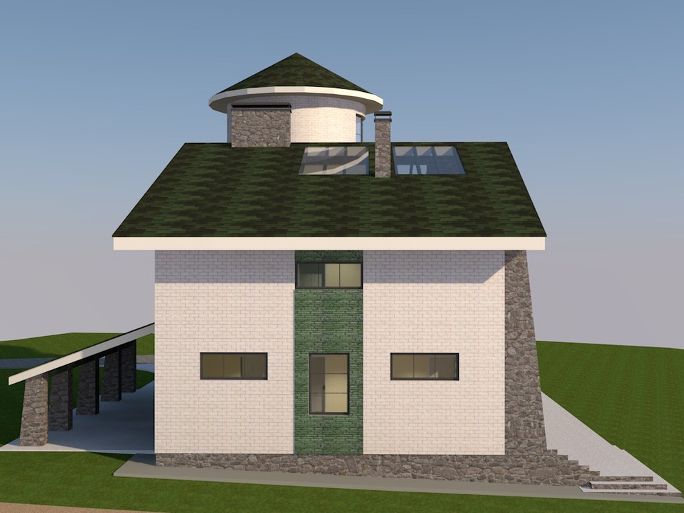 18-080 Трехэтажный жилой дом с башней и террасой под крышей