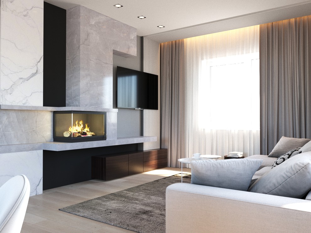 Дизайн интерьера гостиной-кухни в коттедже