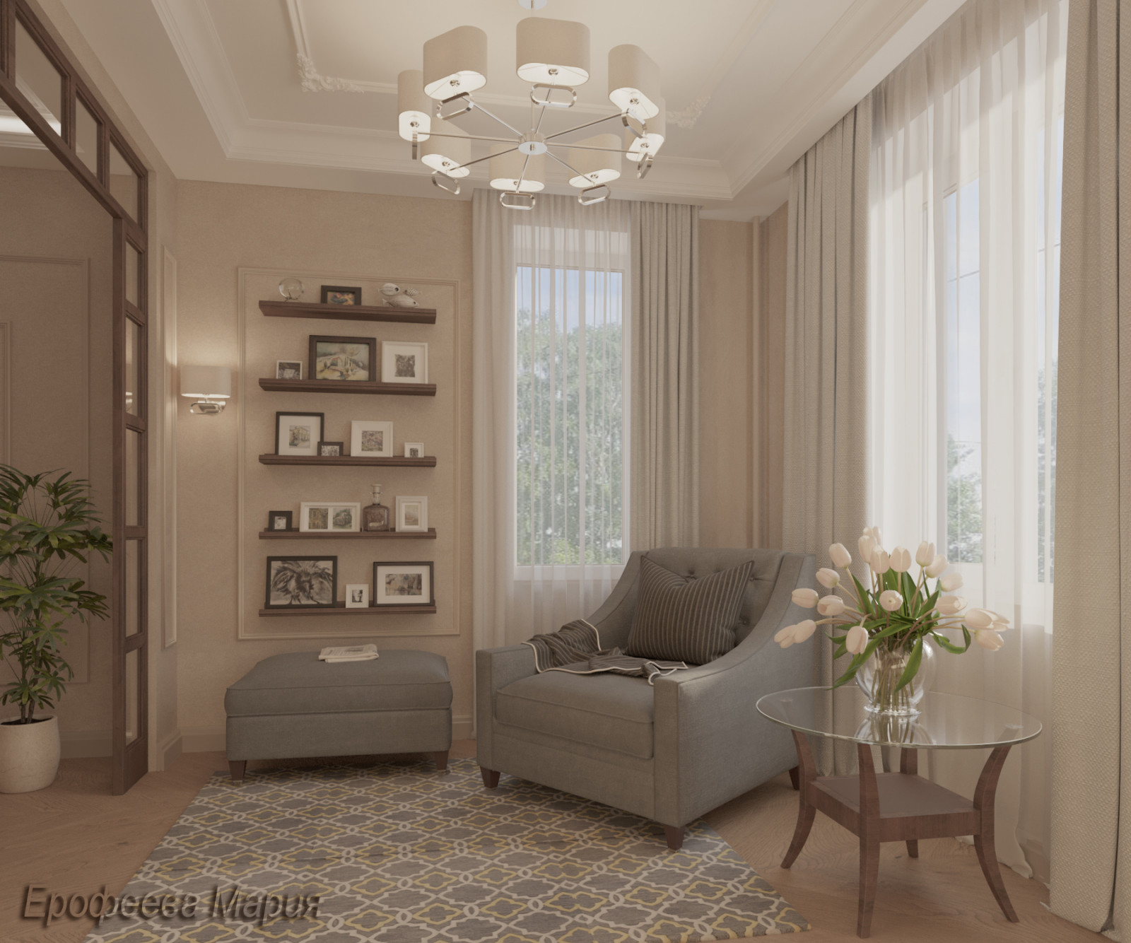 Концепция и проект квартиры-студии. Метраж-25 м.кв.Стиль-неоклассика. Рассчитан