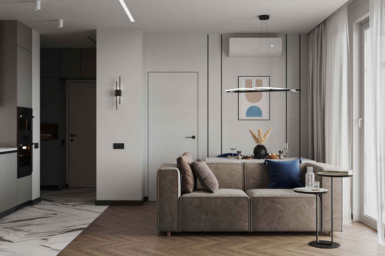 Обложка проекта: Двухкомнатная квартира для молодой пары в ЖК Черная Речка