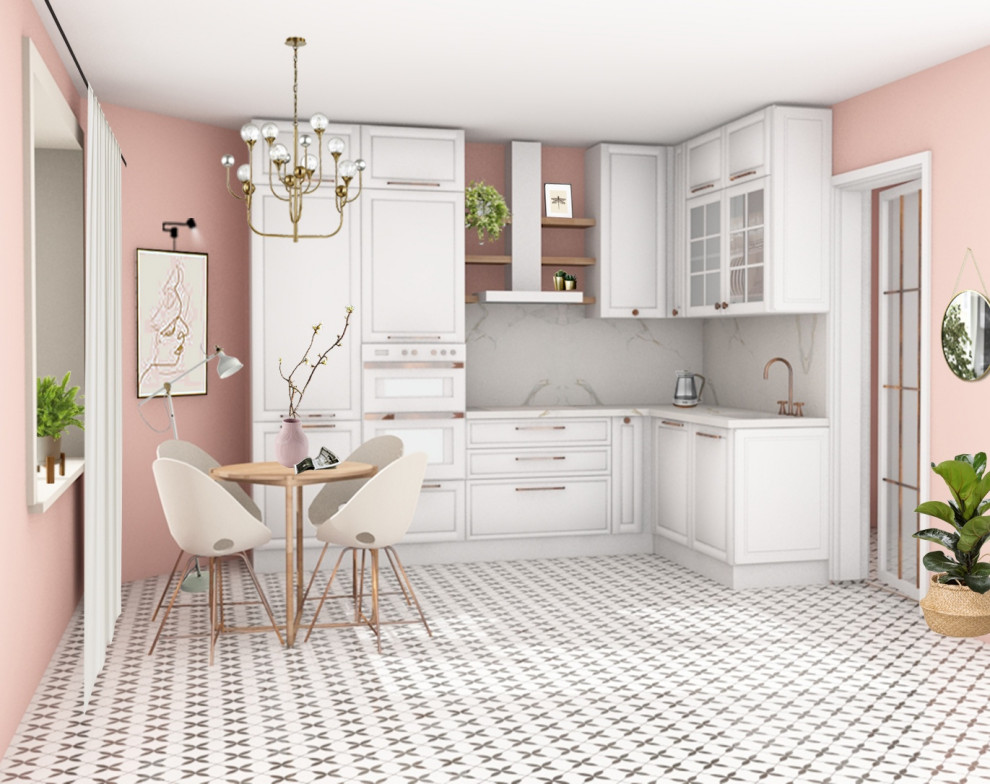Обложка проекта: Белая кухня в смешанном стиле неоклассика - сканди