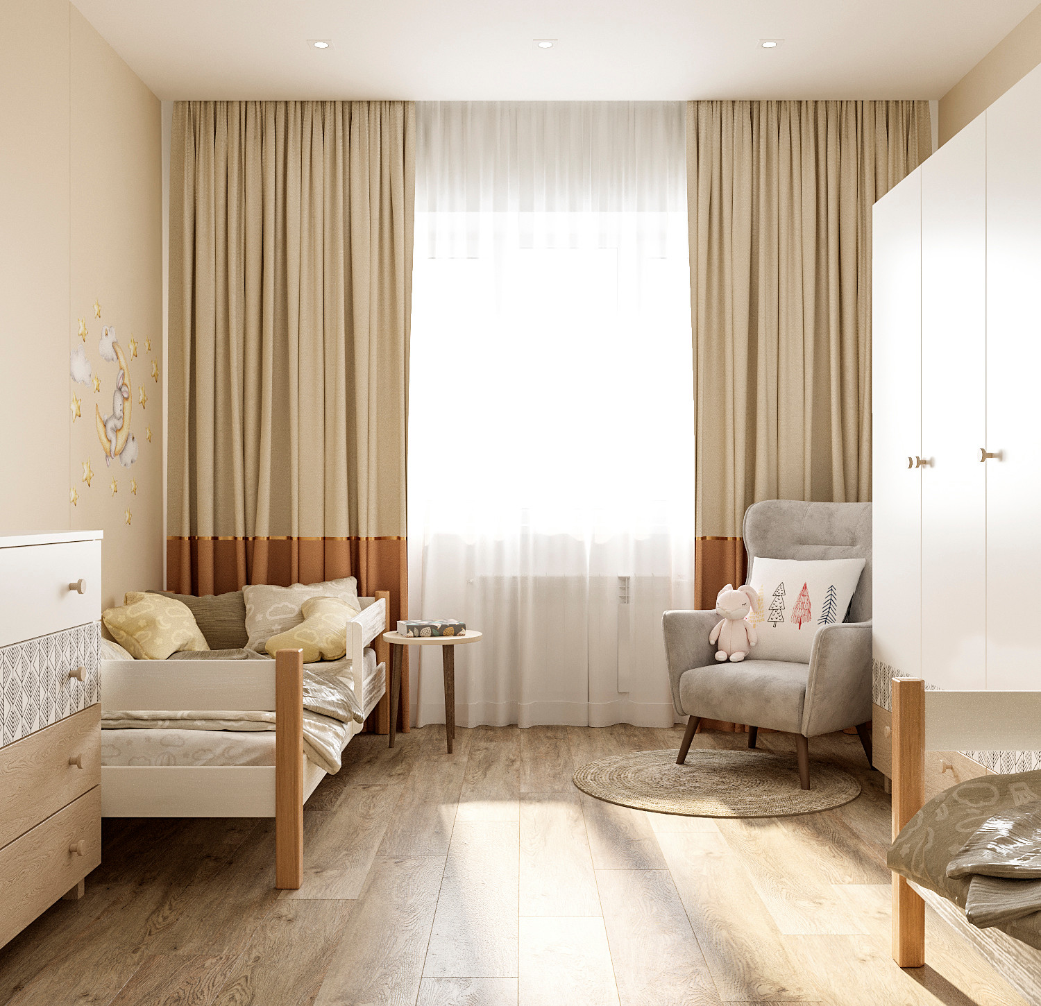 Четырех-комнатная квартира в светлых тонах.