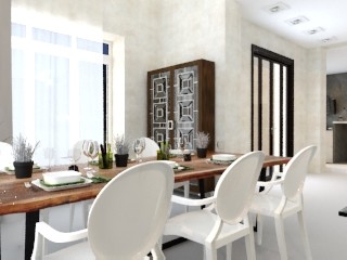 Дизайн проект гостиной столовой и кухонной зон.