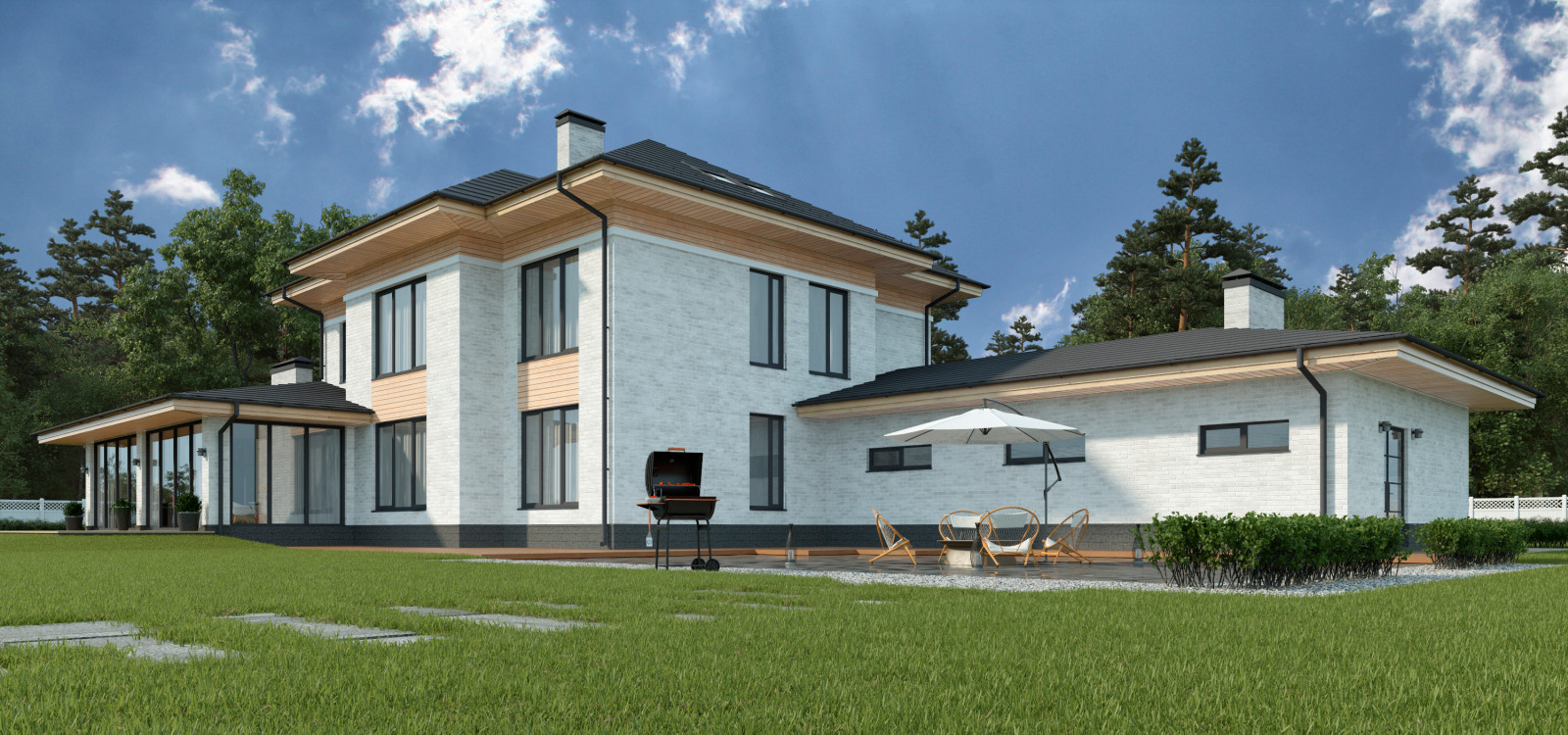 Загородный коттедж в стиле Райт