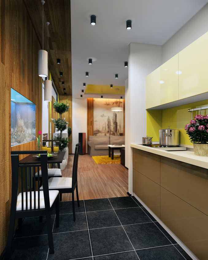 Проект гостиной и кухни без окон