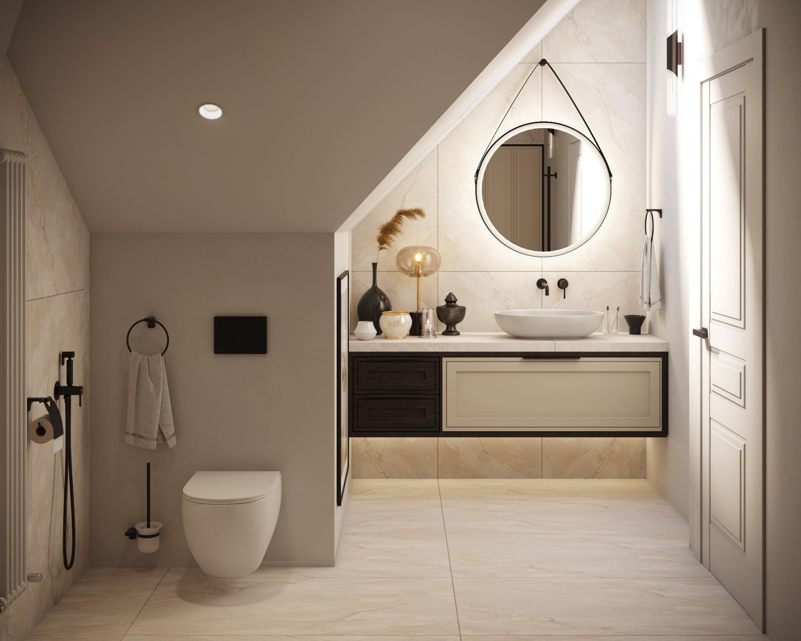 Санузел с душевой на втором этаже