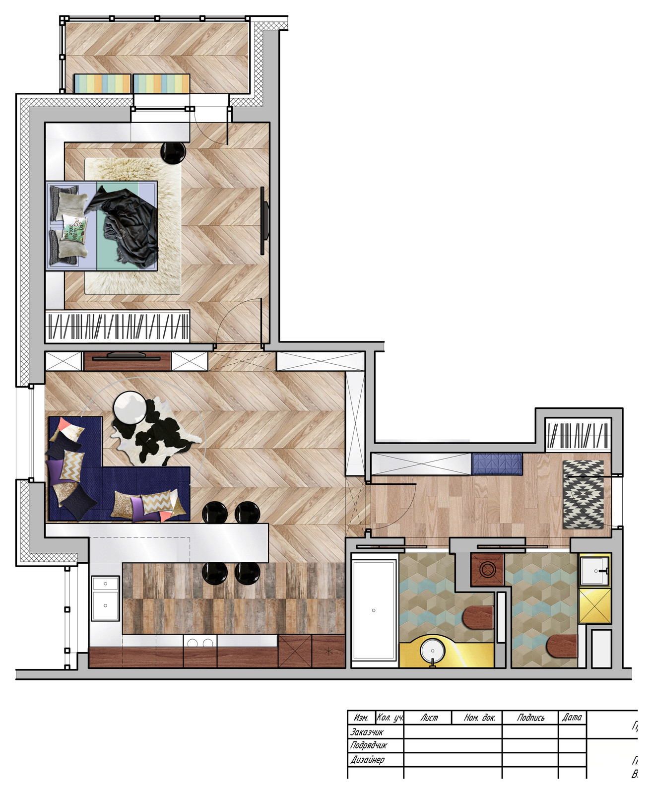 планировка двухкомнатной квартиры "ЖК ФИЛИГРАД"