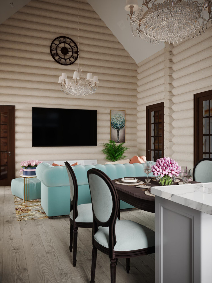 Кухня - гостиная в бревенчатом доме