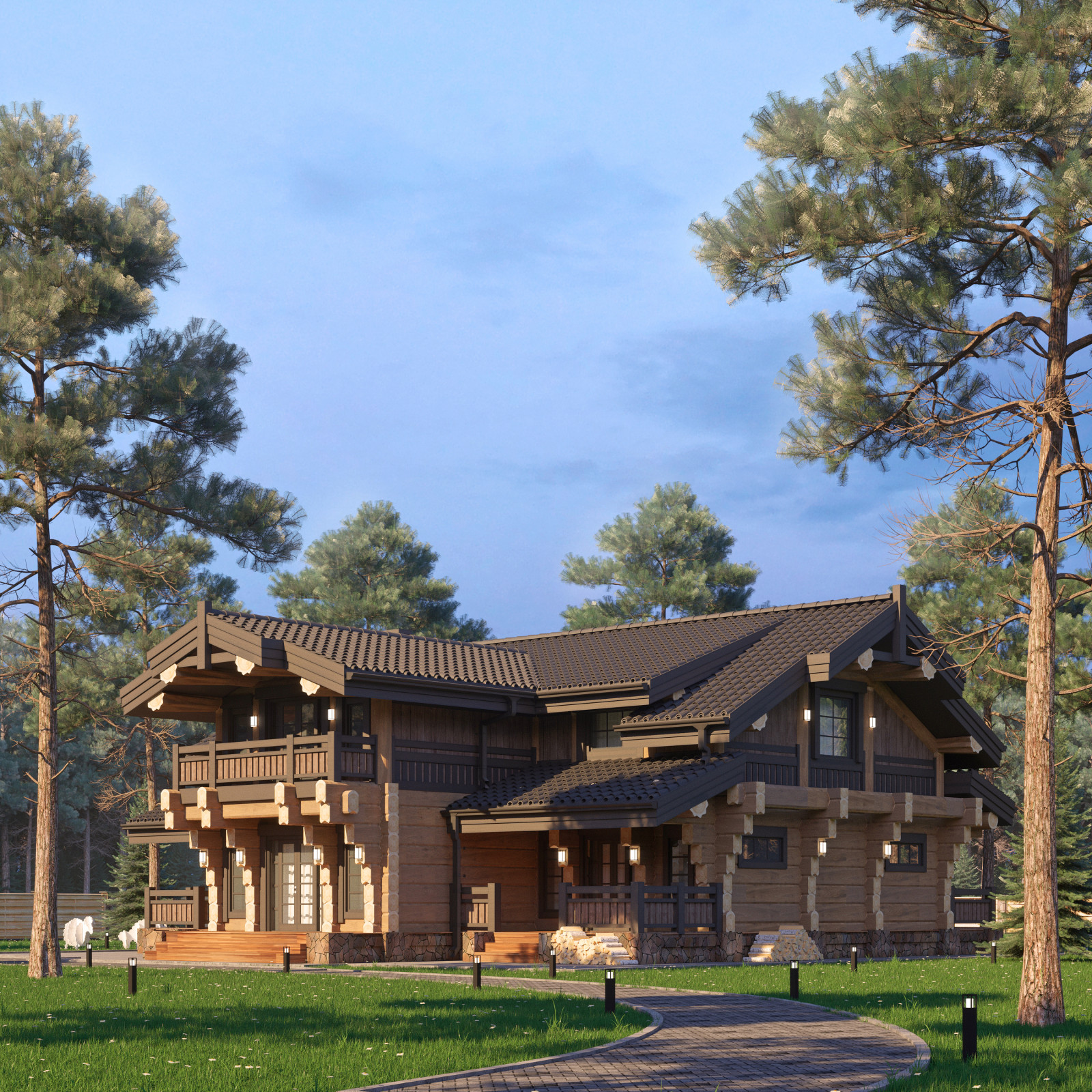 Обложка проекта: Проект дома из бревна ручной рубки с элементами Post&Beam "Монреаль 2"