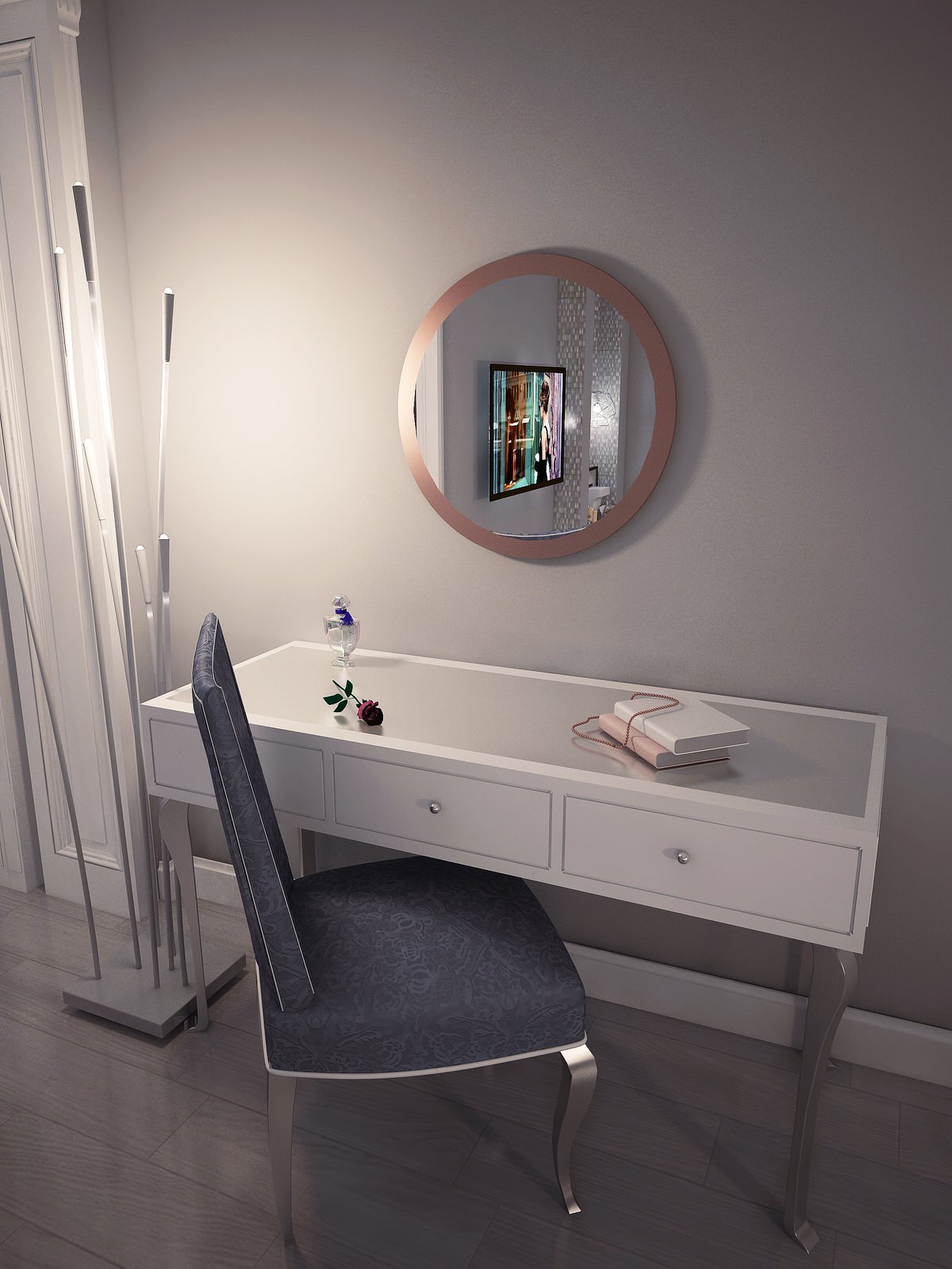 Grey Bedroom with peach accents - Серая спальня с персиковыми акцентами