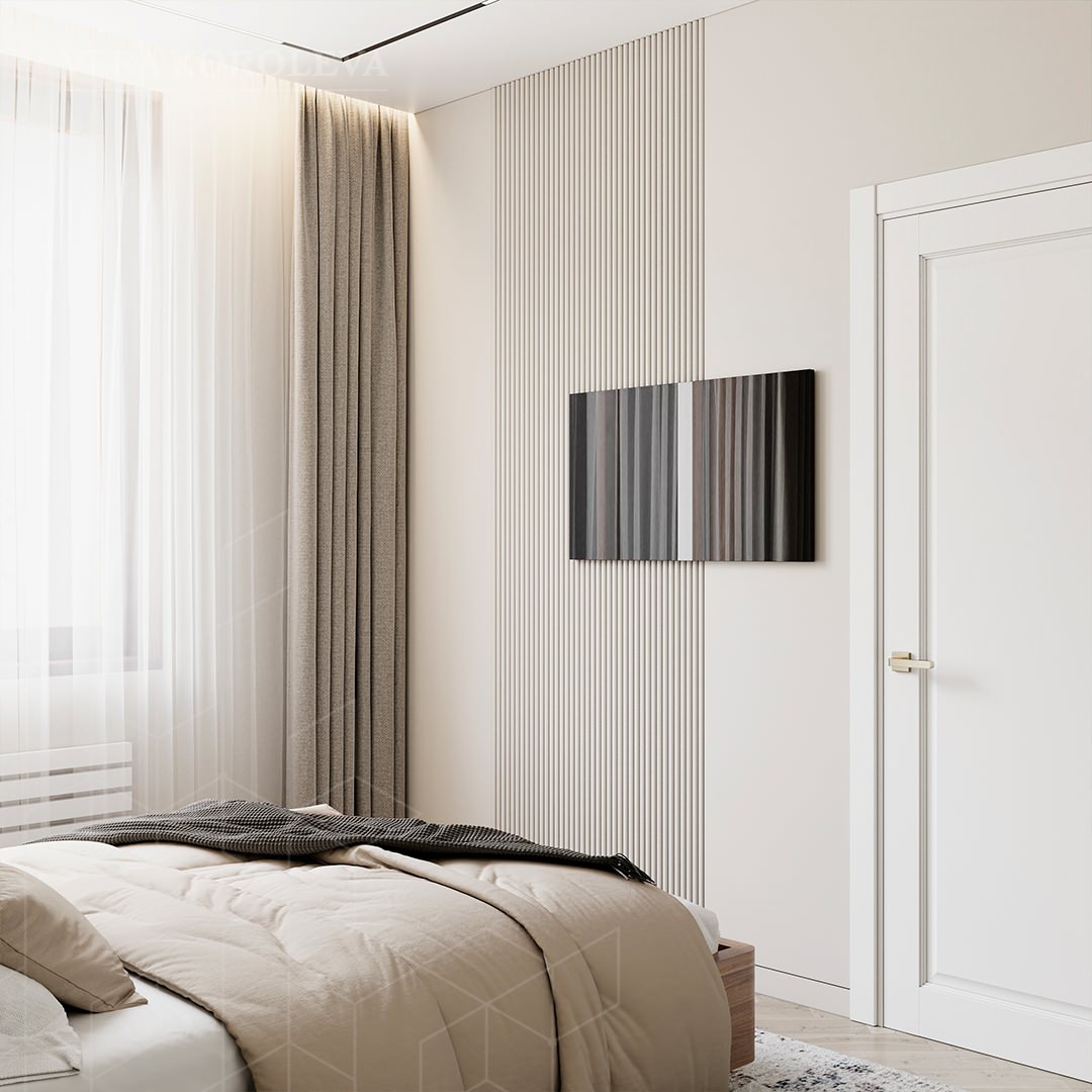 Акцентная стена в спальне за телевизором