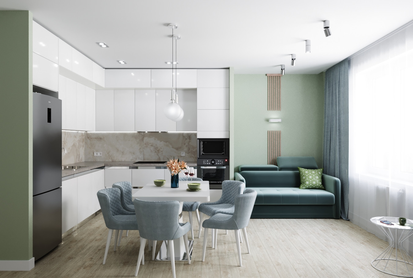 Эко минимализм в трёхкомнатной ЖК Маршал Град