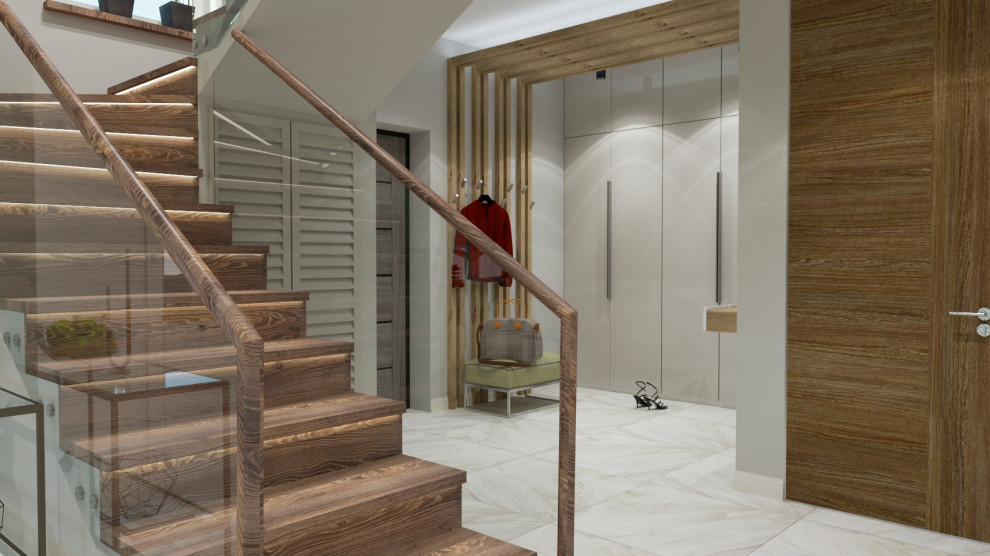 Прихожая и лестница с умной подсветкой