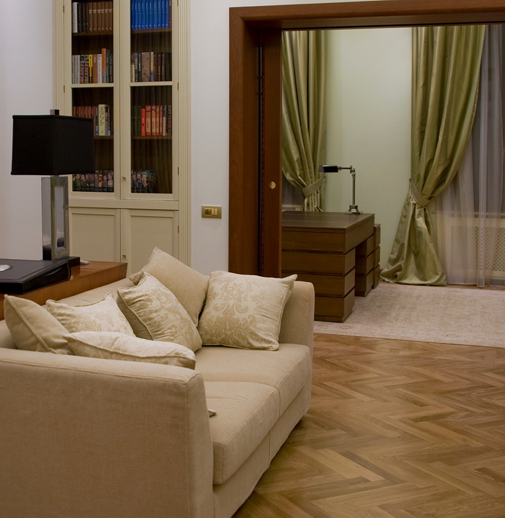 Гостиная - каминная - библитотека. Резиденция Монолит