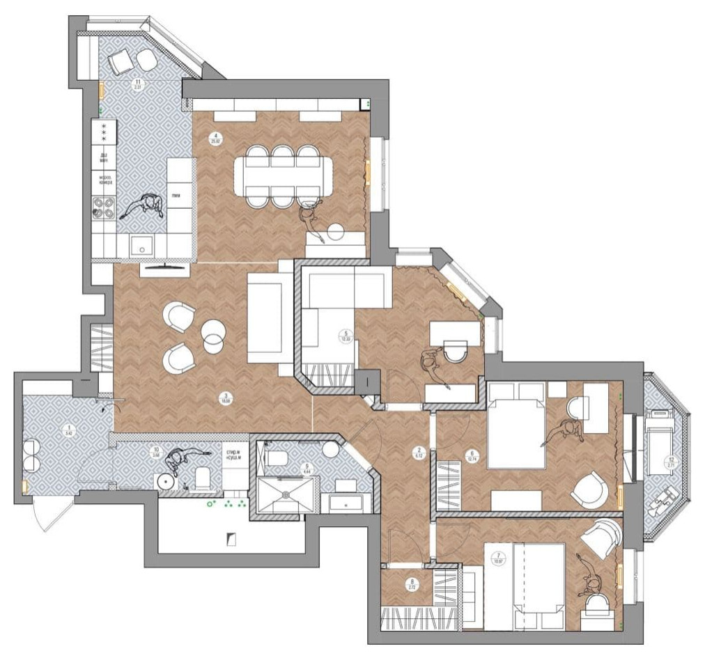 Обложка проекта: Современная классика в четырехкомнатной квартире