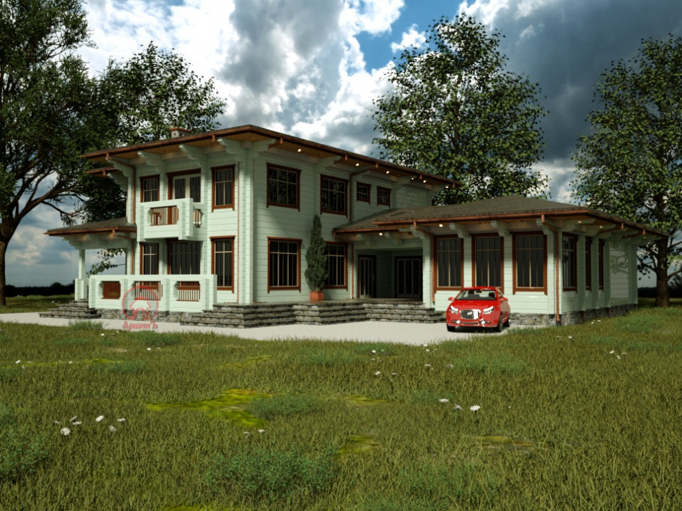 Двух этажный дом из клееного бруса с баней 325 м.кв.