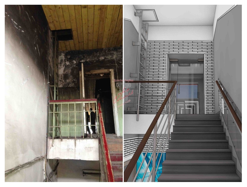 Дизайн-проект офисного здания. До и после. Визуализация.