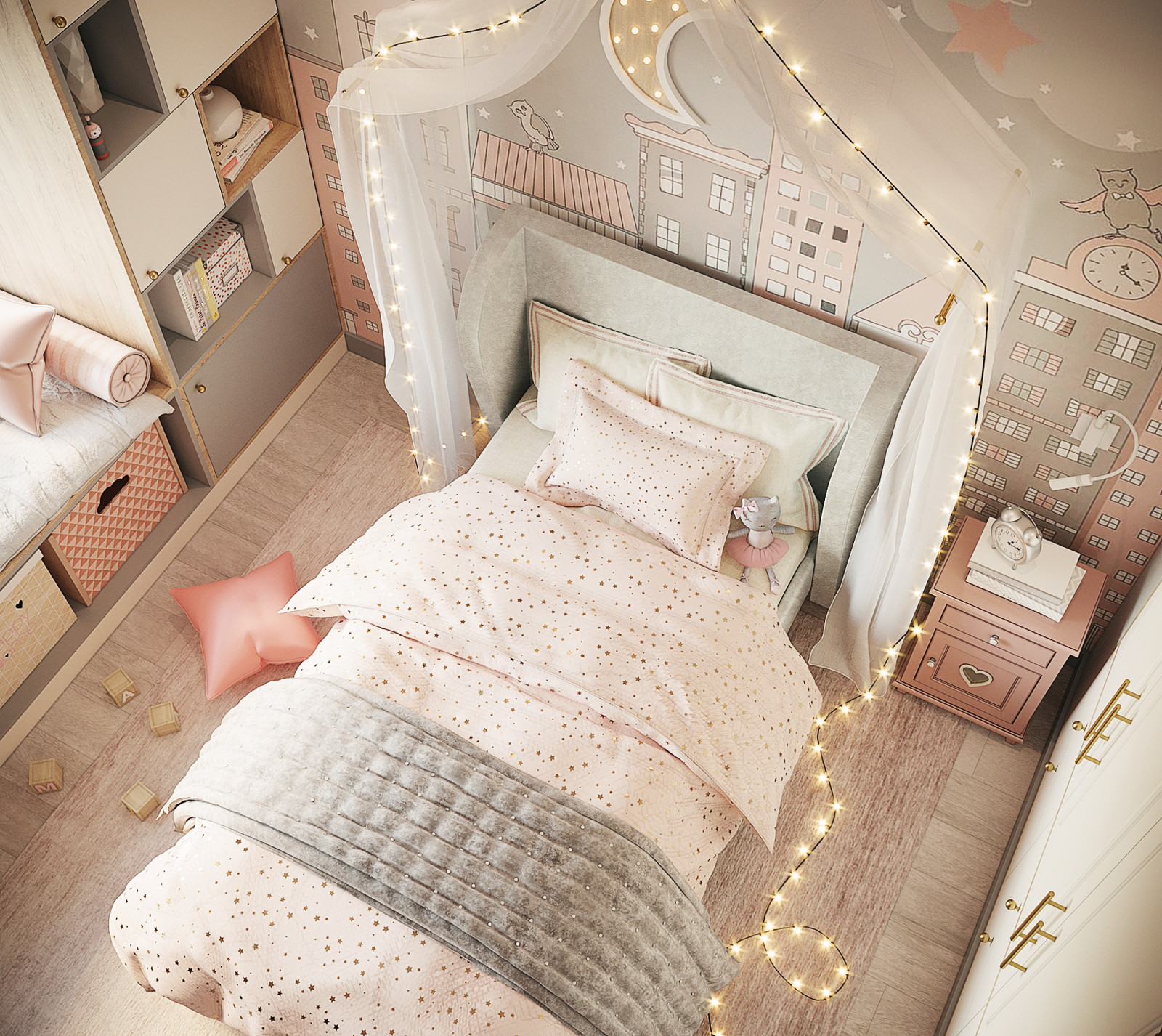 Современная квартира в пудровых тонах.
