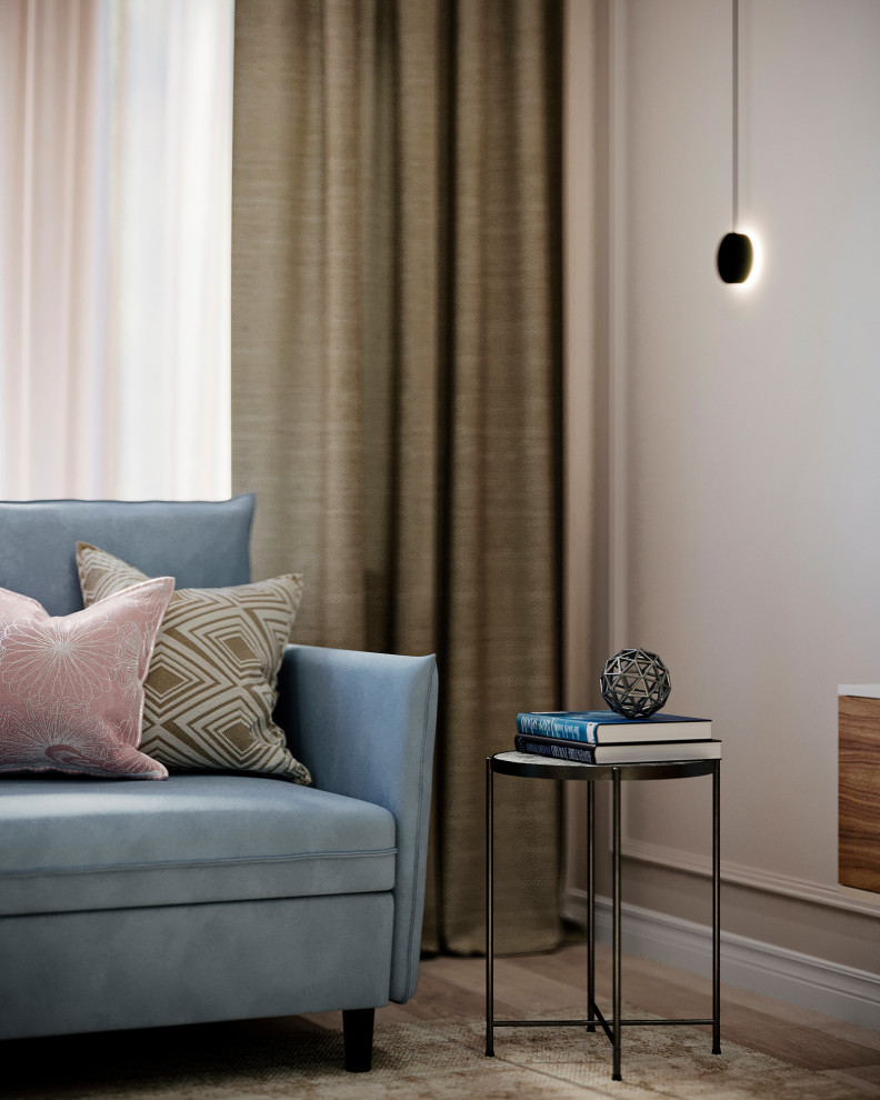 Обложка проекта: Визуализация гостиной с зоной кухни в московской квартире