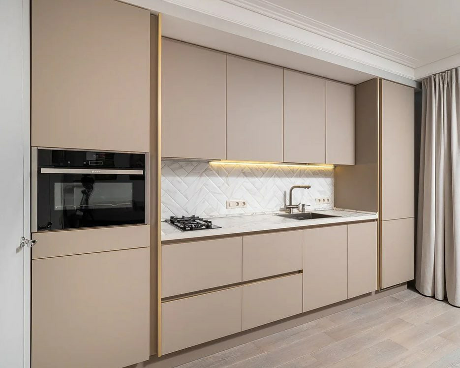 Бежевая прямая кухня на заказ
