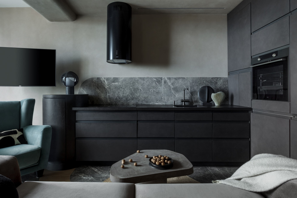 Кухня-гостиная в тёмных тонах