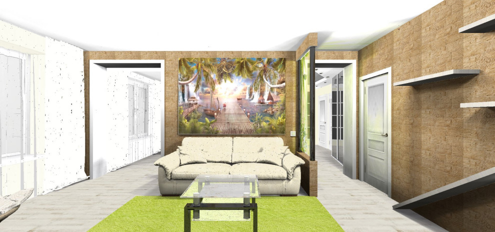 Коттедж. Холл с выходом на лестницу.