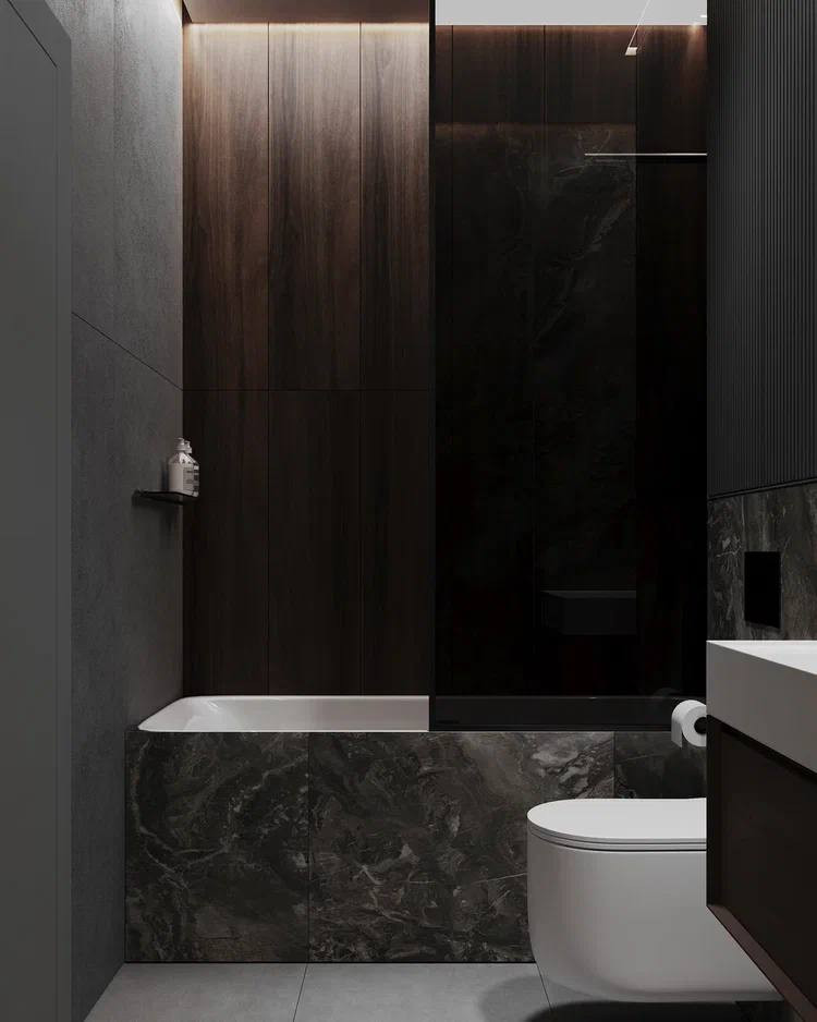 Стильный санузел с элементами мрамора