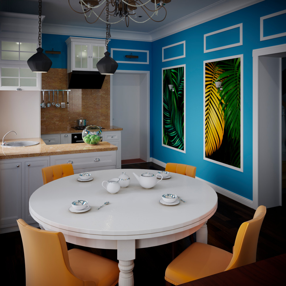Кухня-гостиная в голубом цвете