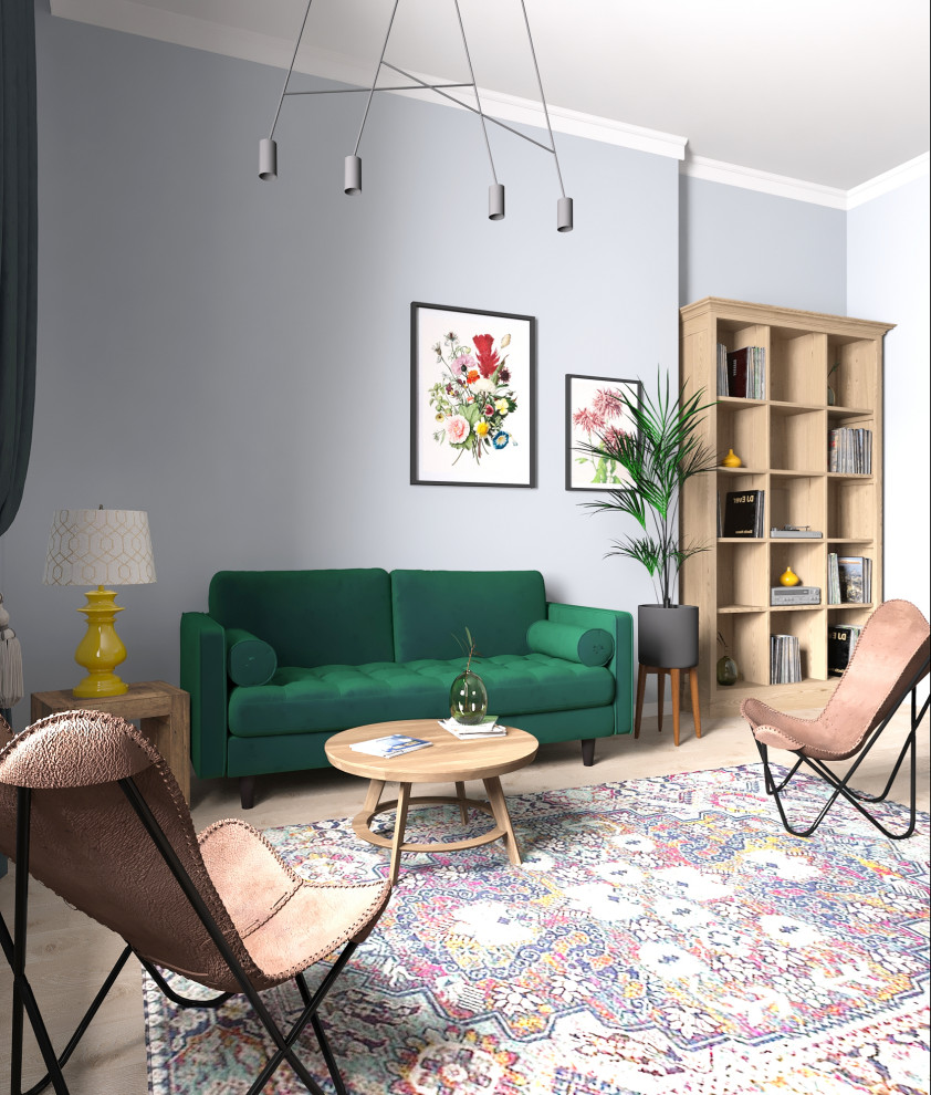 Гостиная с зеленым диваном