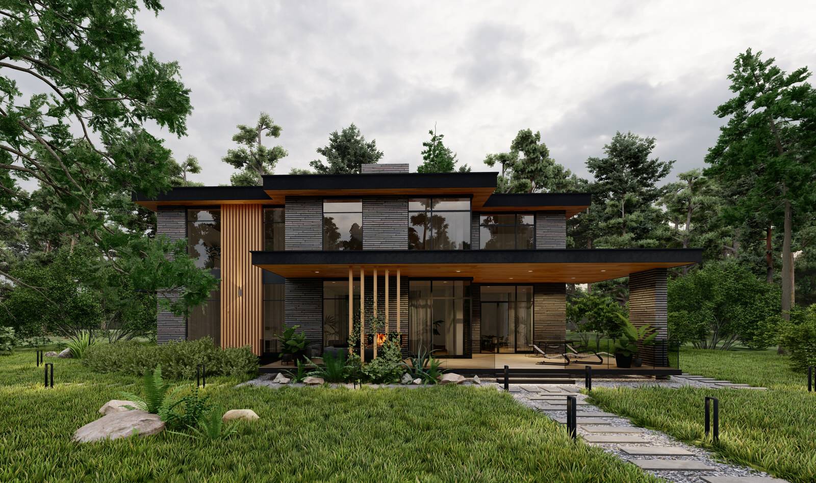 Обложка проекта: Дом в стиле райта во Владимирской области, 440 м.кв.