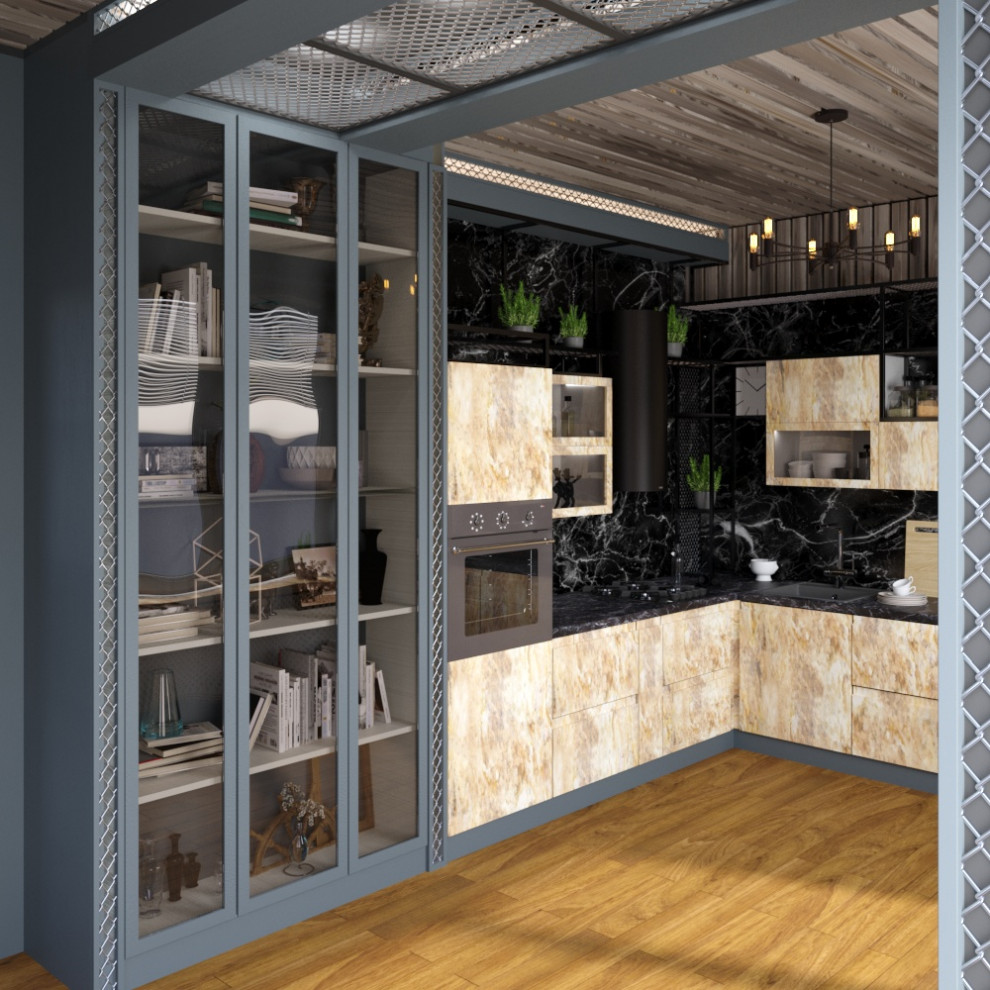 интерьер кухни с элементами лофта