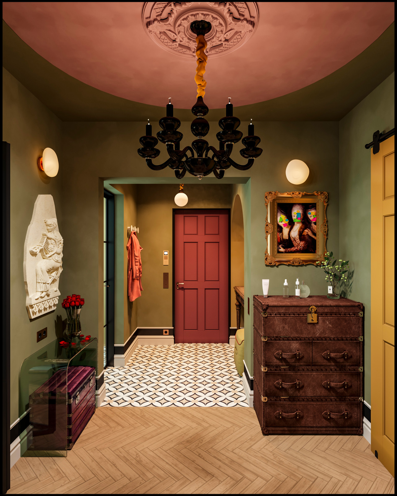 Эклектичный проект квартиры с огромной гардеробной с окном