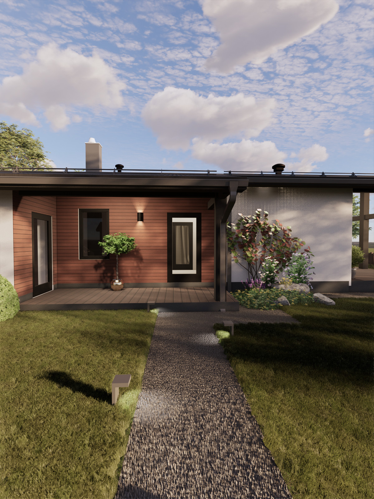 Одноэтажный дом с открытой террасой