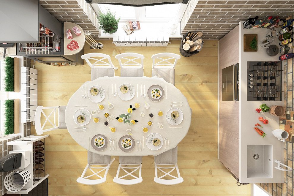 Дизайн-проект кухни гостиной с гриль - барбекю