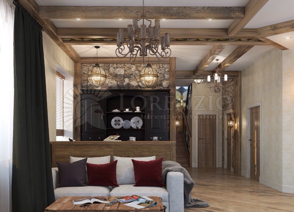 Обложка проекта: Гостиная - каминный зал в коттедже