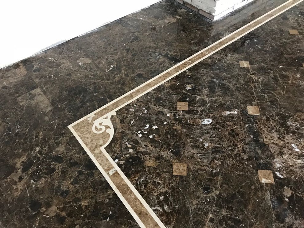 Обложка проекта: Художественное пано, полы, лестница на основе испанского мрамора imperador dark